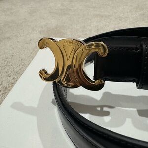 Celine LIKE NEW Triomphe 25mm Black Leather Belt